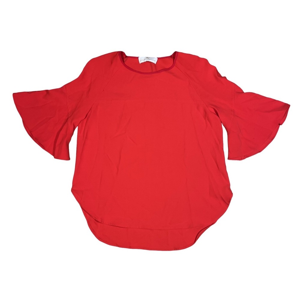 Amanda Uprichard Top Womens Small Red Flare Sleeve Holiday Tunic Blouse S